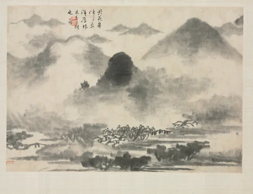 Landscape Album in Various Styles: Landscape after Mi Fei by Zha Shibiao, painting, 1684