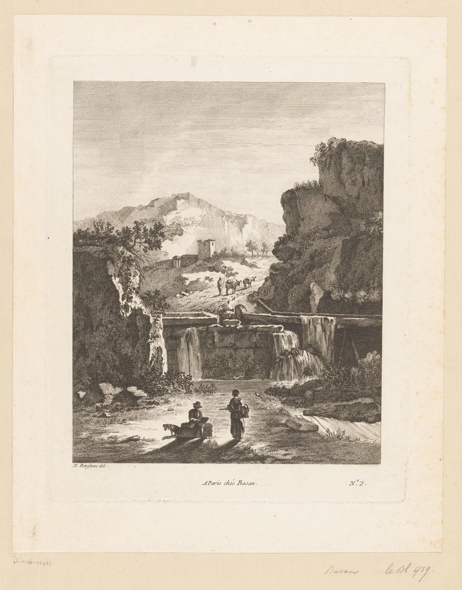 Landschap met waterval by Pierre François Basan, print, 1733-1797