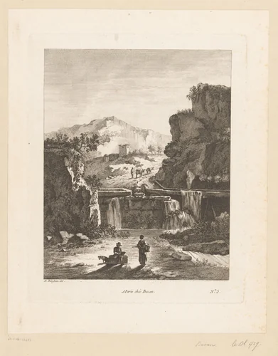 Landschap met waterval by Pierre François Basan, print, 1733-1797
