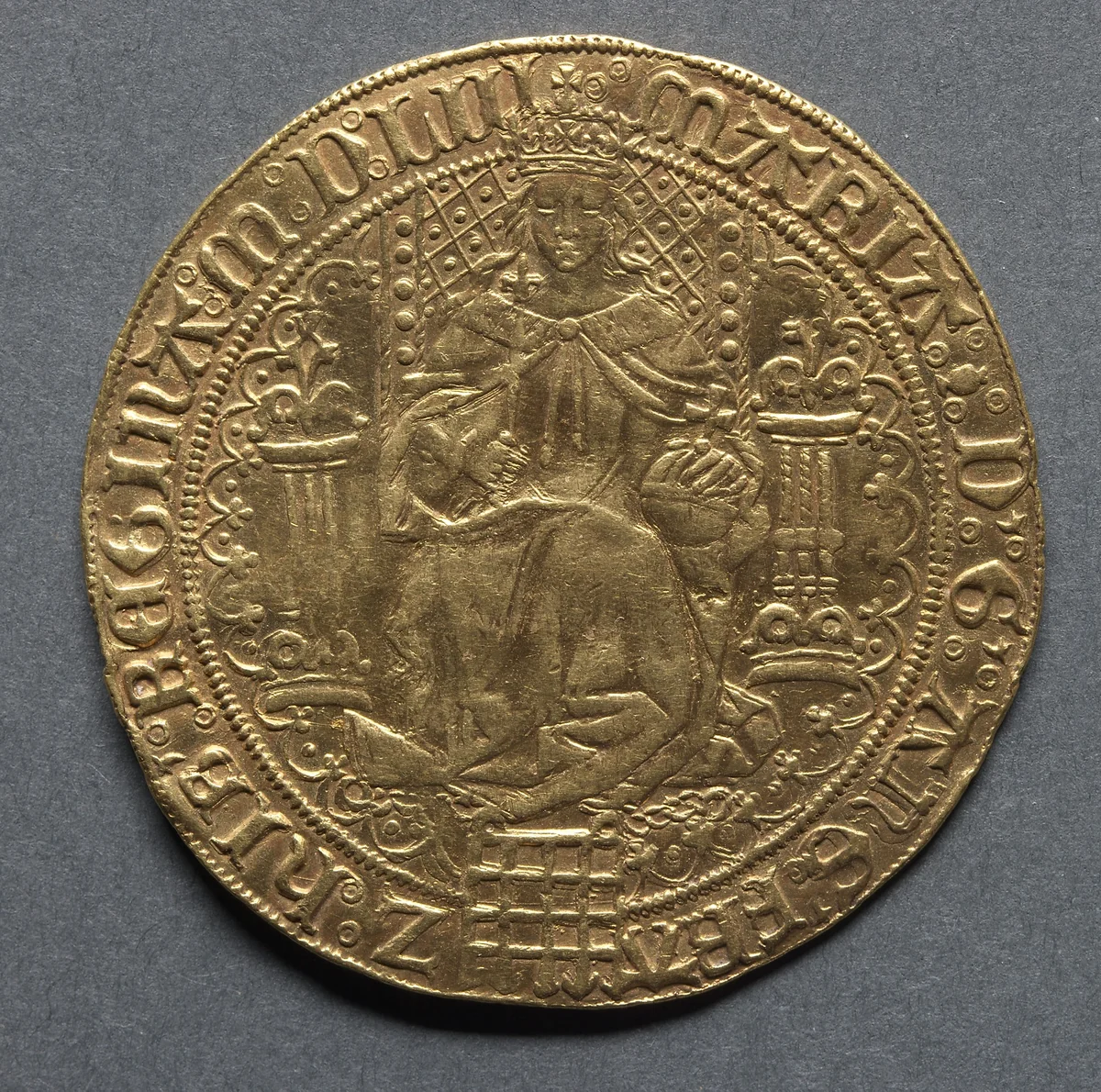Sovereign: Mary Enthroned (obverse) by Unknown, metalwork, 1553