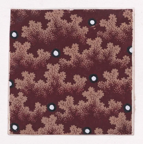 Textile Design with Alternating Vertical and Horizontal Rows of Pearls Over a Background of Alternating Horizontal Garlands of Abstract Bushes by anonymous, drawing, 1840