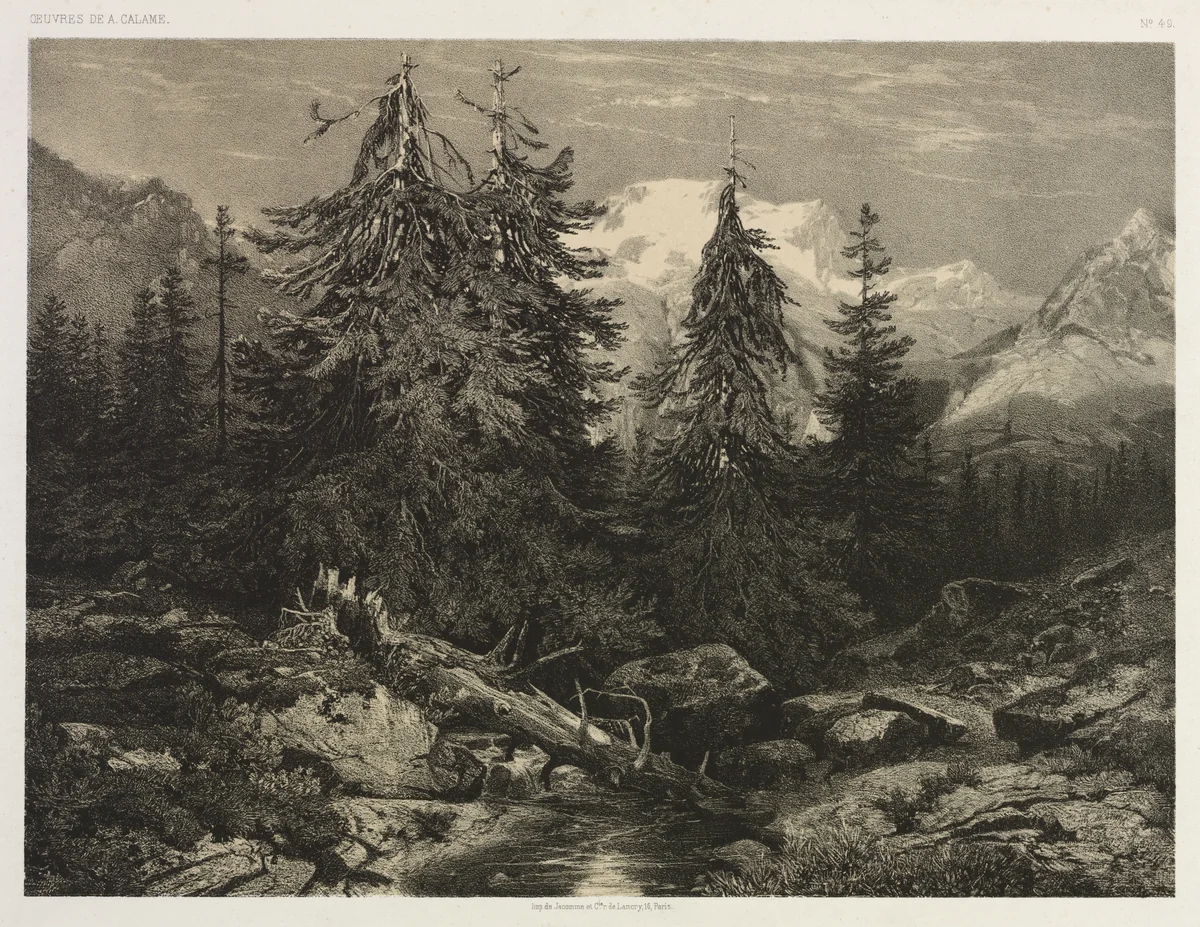 Alpine Stream by Alexandre Calame, print, 1834-1864
