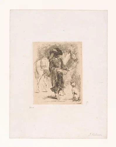 Ruiter en een hond by Adrien Joseph Verhoeven-Ball, print, 1834-1882