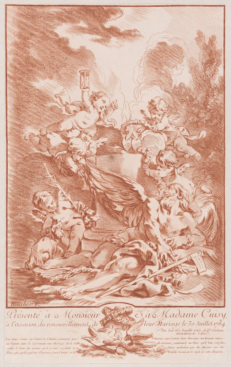 Allégorie pour la commémoration d'un mariage by Gilles Demarteau, print, 1737-1776