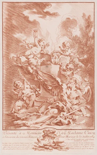 Allégorie pour la commémoration d'un mariage by Gilles Demarteau, print, 1737-1776