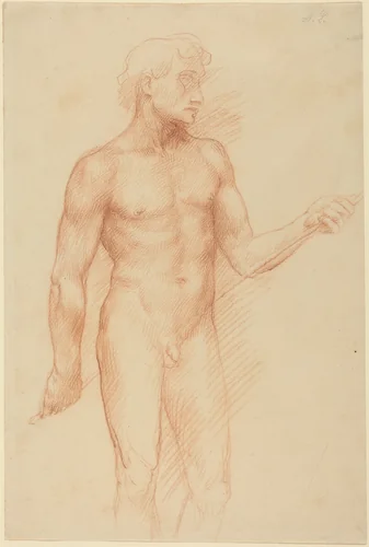 Study of a Man's Figure, Holding Rod behind Back by Alphonse Legros, drawing, 1837-1911