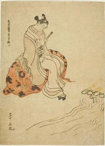 Young Man Seated on an Ox by Shichu, print, 1765