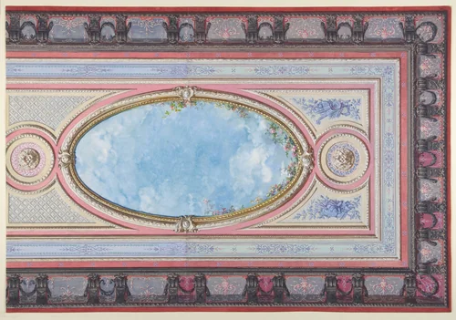 Design for Ceiling: Gallery of Château de Magnitot (recto); Decorative Design (verso) by Jules-Edmond-Charles Lachaise, drawing, 1850-1900