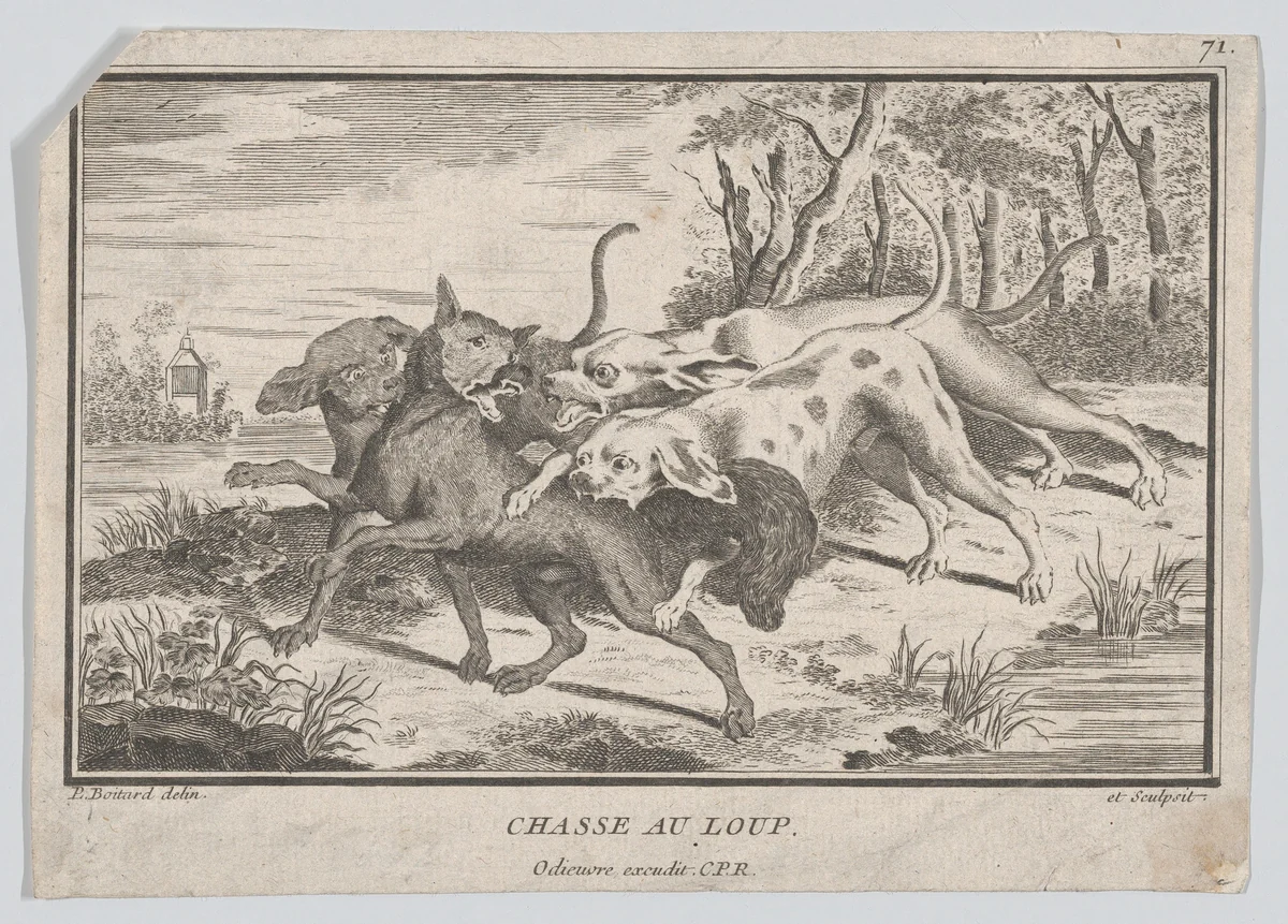 Wolf Hunt by Louis Pierre Boitard, print, 1747-1763