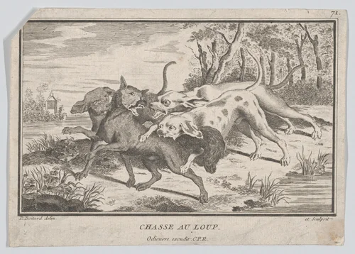 Wolf Hunt by Louis Pierre Boitard, print, 1747-1763