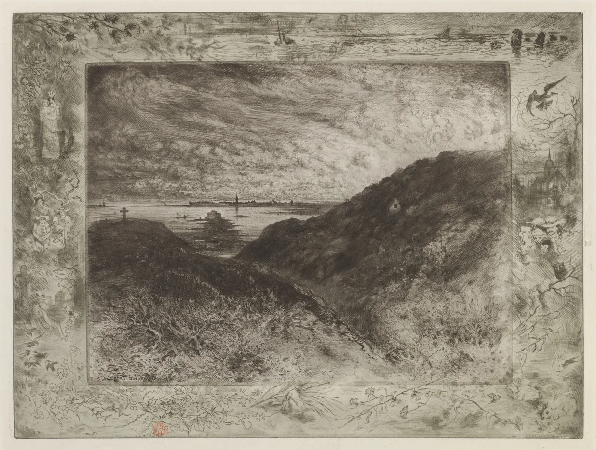 La Falaise: Baie de Saint-Malo (The Cliff: Saint-Malo Bay) by Félix-Hilaire Buhot, print, 1886-1890
