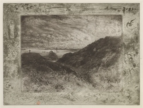 La Falaise: Baie de Saint-Malo (The Cliff: Saint-Malo Bay) by Félix-Hilaire Buhot, print, 1886-1890