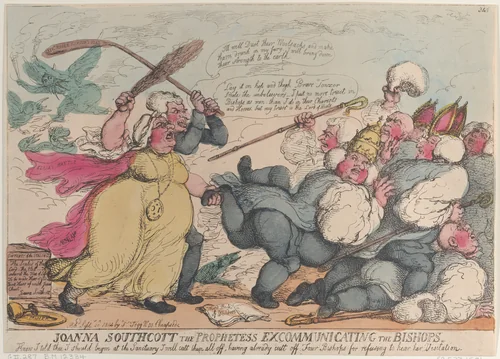 Joanna Southcott the Prophetess Excommunicating the Bishops by Thomas Rowlandson, print, 1814