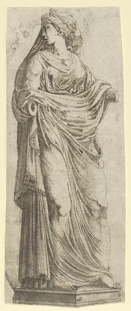 Woman Looking over Her Shoulder by Antonio Fantuzzi, print, 1540-1545