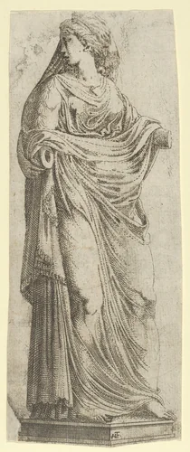 Woman Looking over Her Shoulder by Antonio Fantuzzi, print, 1540-1545