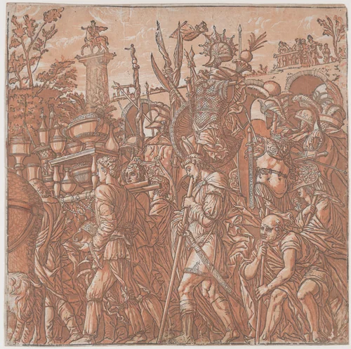 Sheet 6: Men carrying trophies, from "The Triumph of Julius Caesar" by Andrea Andreani, print, 1599