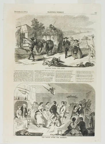 Driving Home the Corn and The Dance After the Husking by Winslow Homer, print, 1858