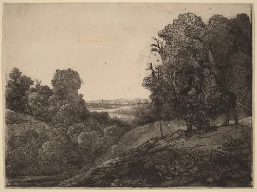 The Flight into Egypt: Altered from Seghers by Rembrandt van Rijn; Hercules Seghers, print, 1653