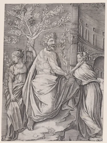 The Man with a Laurel Branch by Agostino Veneziano, print, 1514-1536