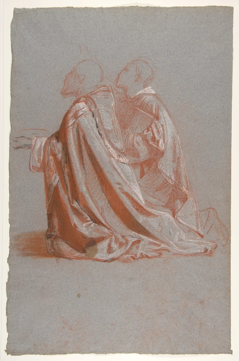 Two Bishops (lower register; study for wall paintings in the Chapel of Saint Remi, Sainte-Clotilde, Paris, 1858) by Isidore Pils, drawing, 1830-1875