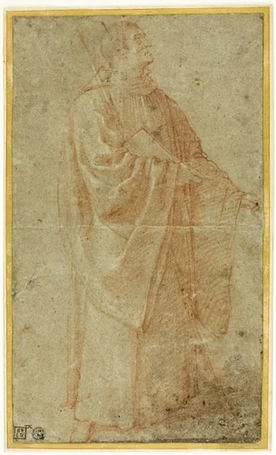 Standing Monk Holding a Book and Staff by Bartolomeo Cesi, drawing, 1585-1595
