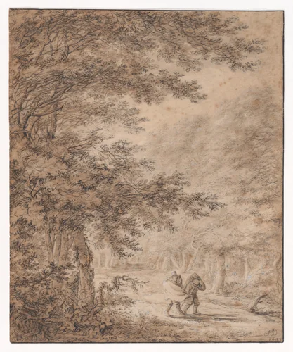 Travelers in a Forest by Herman Saftleven II, drawing, 1647
