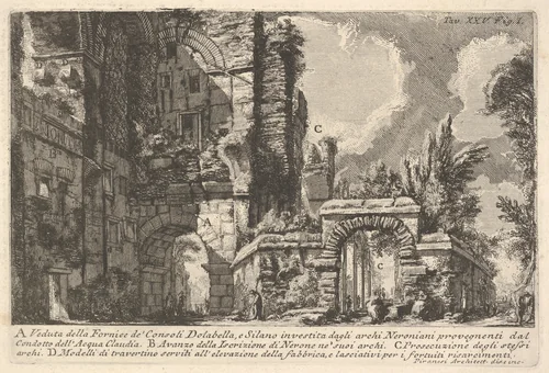 View of the arches of the consuls Dolabella and Silanus enclosed within the Neronian arches of the Acqua Claudia, from "Roman Antiquities" (Le Antichità Romane) by Giovanni Battista Piranesi, print, 1756