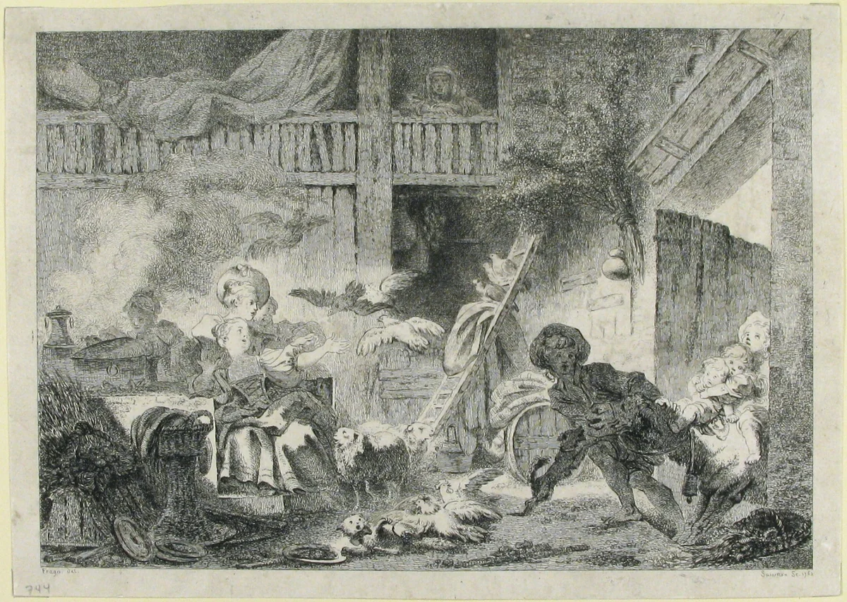 La Cour de Ferme (1762) by Jean Claude Richard, print, 1762
