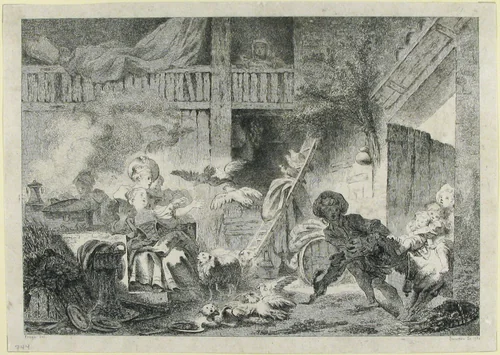 La Cour de Ferme (1762) by Jean Claude Richard, print, 1762