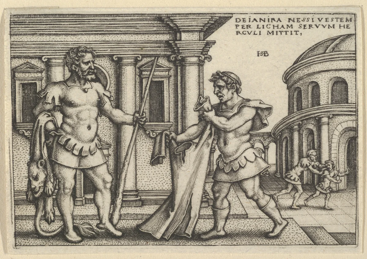 Lichas Bringing the Garment of Nessus to Hercules, from "The Labors of Hercules" by Sebald Beham, print, 1542-1548