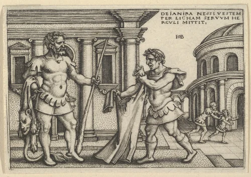 Lichas Bringing the Garment of Nessus to Hercules, from "The Labors of Hercules" by Sebald Beham, print, 1542-1548