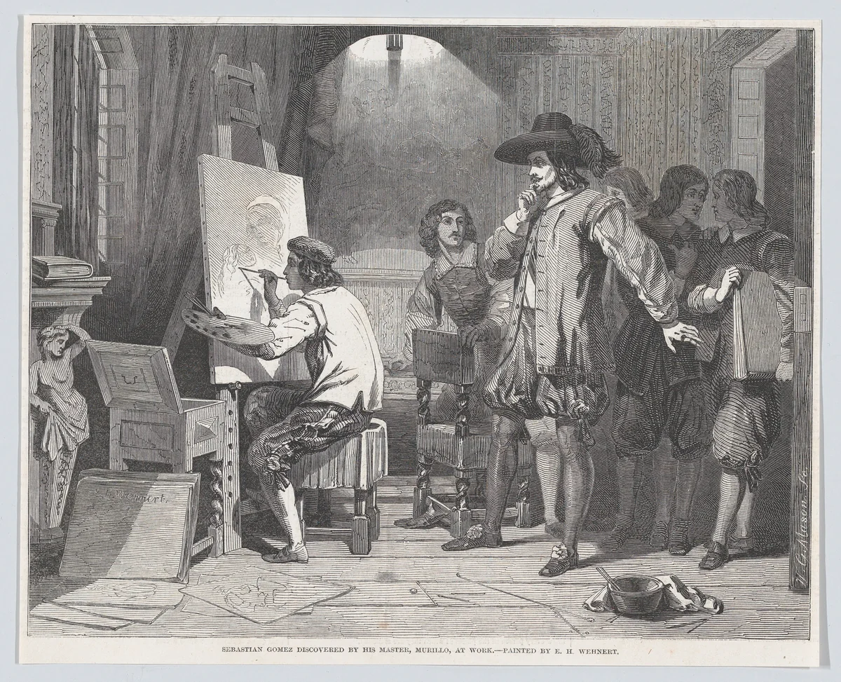 Sebastian Gomez Discovered by His Master Murillo, At Work, from "Illustrated London News" by Walter George Mason, print, 1848