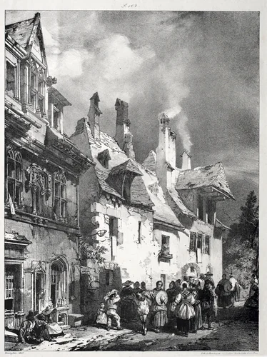 Street in the Outskirts of Besançon, France by Richard Parkes Bonington, print, 1827