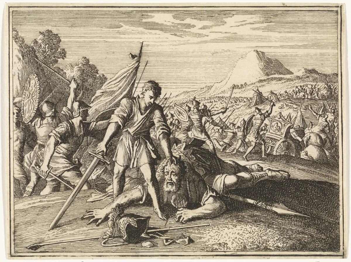 David onthoofdt Goliath by Caspar Luyken, print, 1712