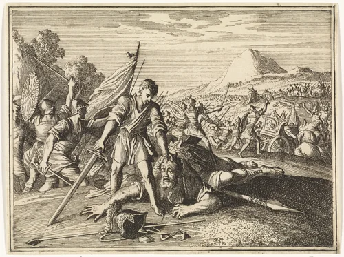 David onthoofdt Goliath by Caspar Luyken, print, 1712