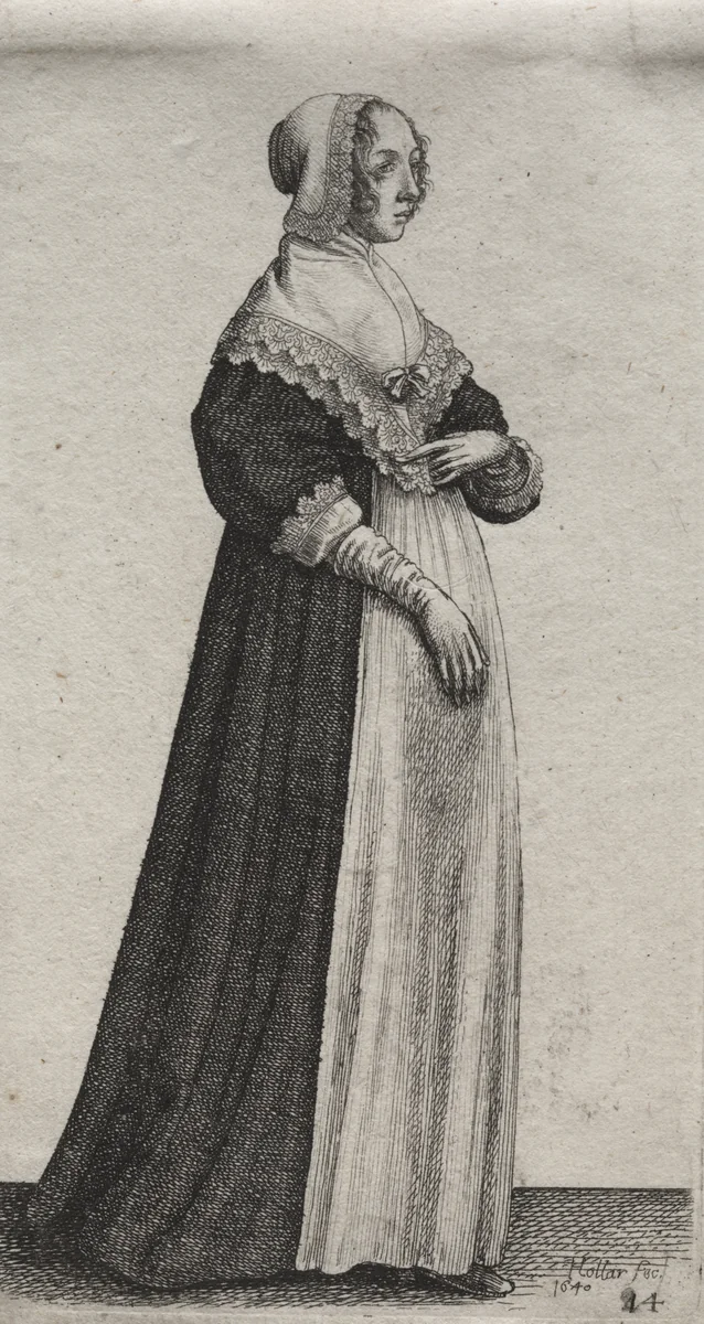 The Several Habits of English Women, from the Nobility to the Country Women as they are in these times: The Woman with a High Neckcloth by Wenceslaus Hollar, print, 1640