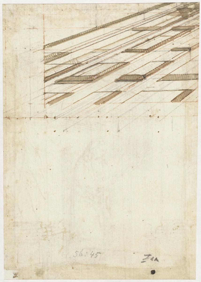 Patroon van een plafond in perspectief by anonymous, drawing, 1500-1520