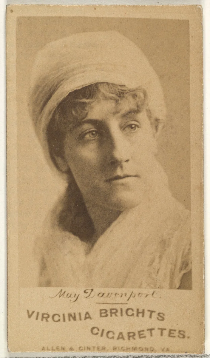 May Davenport, from the Actors and Actresses series (N45, Type 1) for Virginia Brights Cigarettes by Allen & Ginter, photograph, 1885-1891