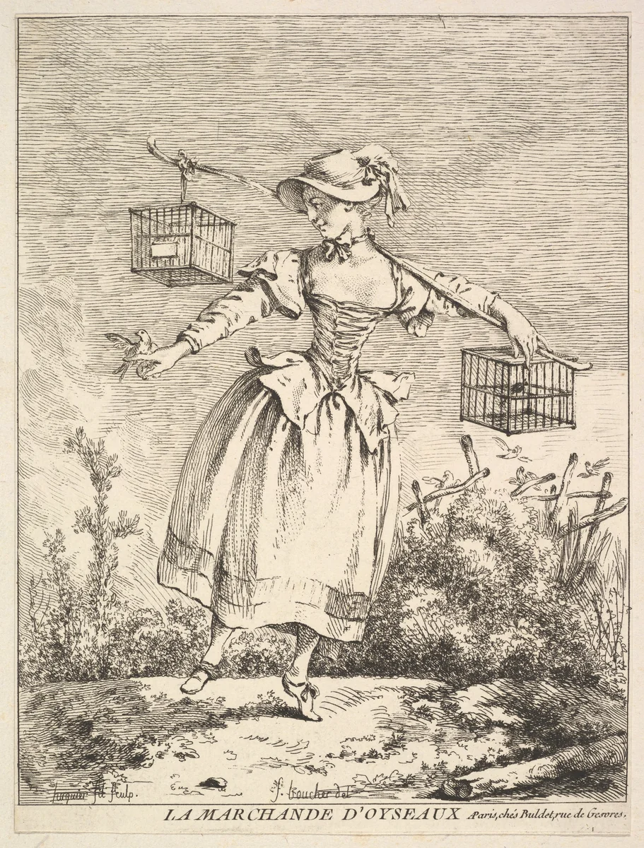 La marchande d'oyseaux (The Bird Merchant) by Jacques Gabriel Huquier, print, 1745-1800