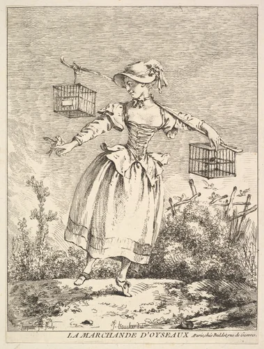 La marchande d'oyseaux (The Bird Merchant) by Jacques Gabriel Huquier, print, 1745-1800