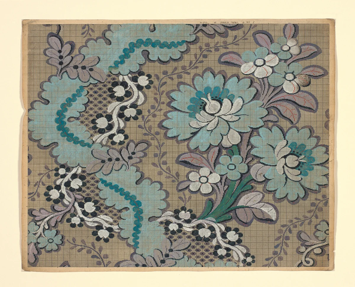 Mise-en-carte (Point-paper) by France, Lyon, textile, 1760-1790