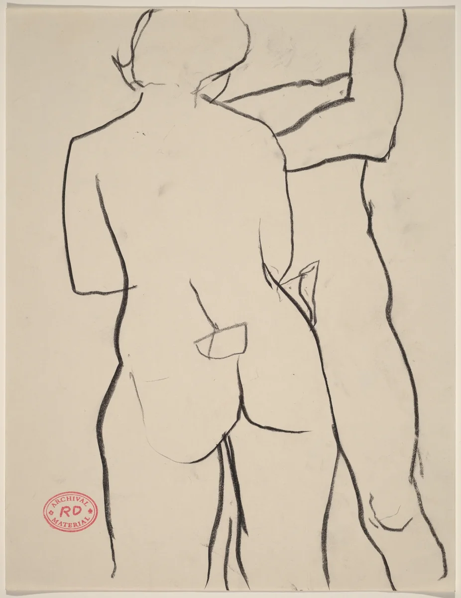 Untitled [back view of female nude facing another model] by Richard Diebenkorn, drawing, 1955-1967