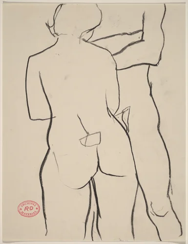 Untitled [back view of female nude facing another model] by Richard Diebenkorn, drawing, 1955-1967