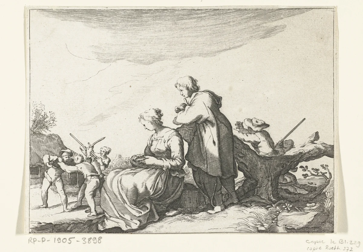 Vechtende jongens by anonymous, print, 1632-1700