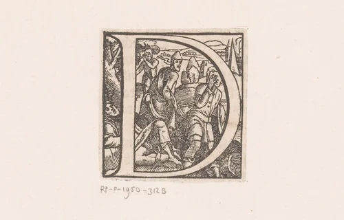 Letter D en de dronkenschap van Noach by anonymous, print, 1560-1612