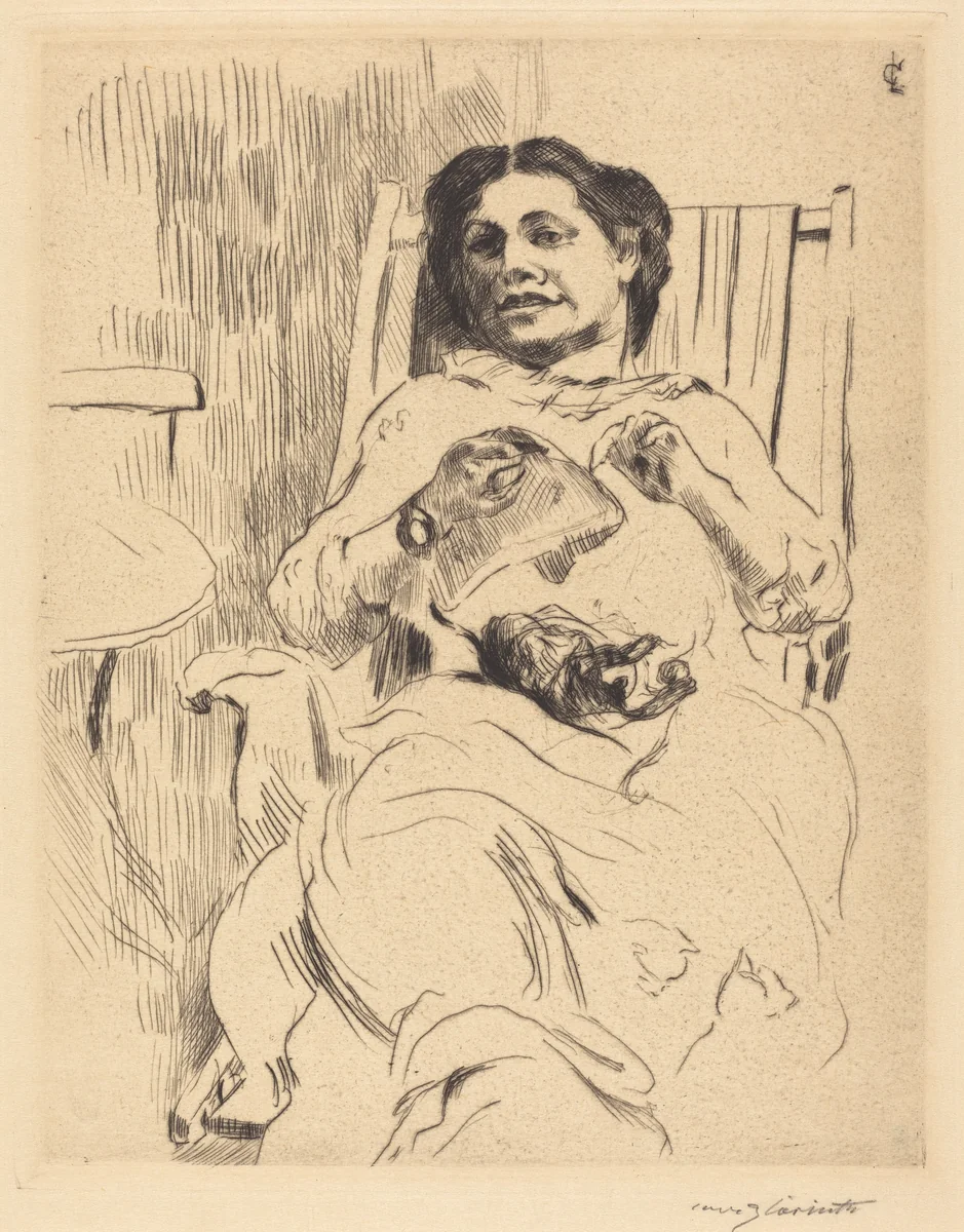 Frau mit Handarbeit (Woman with Needlework) by Lovis Corinth, print, 1912