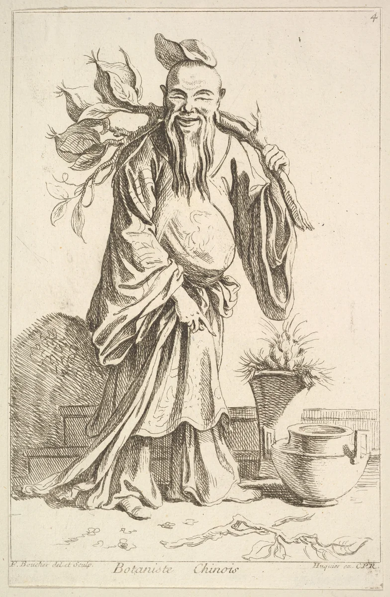 Chinese botanist by François Boucher, print, 1738-1745