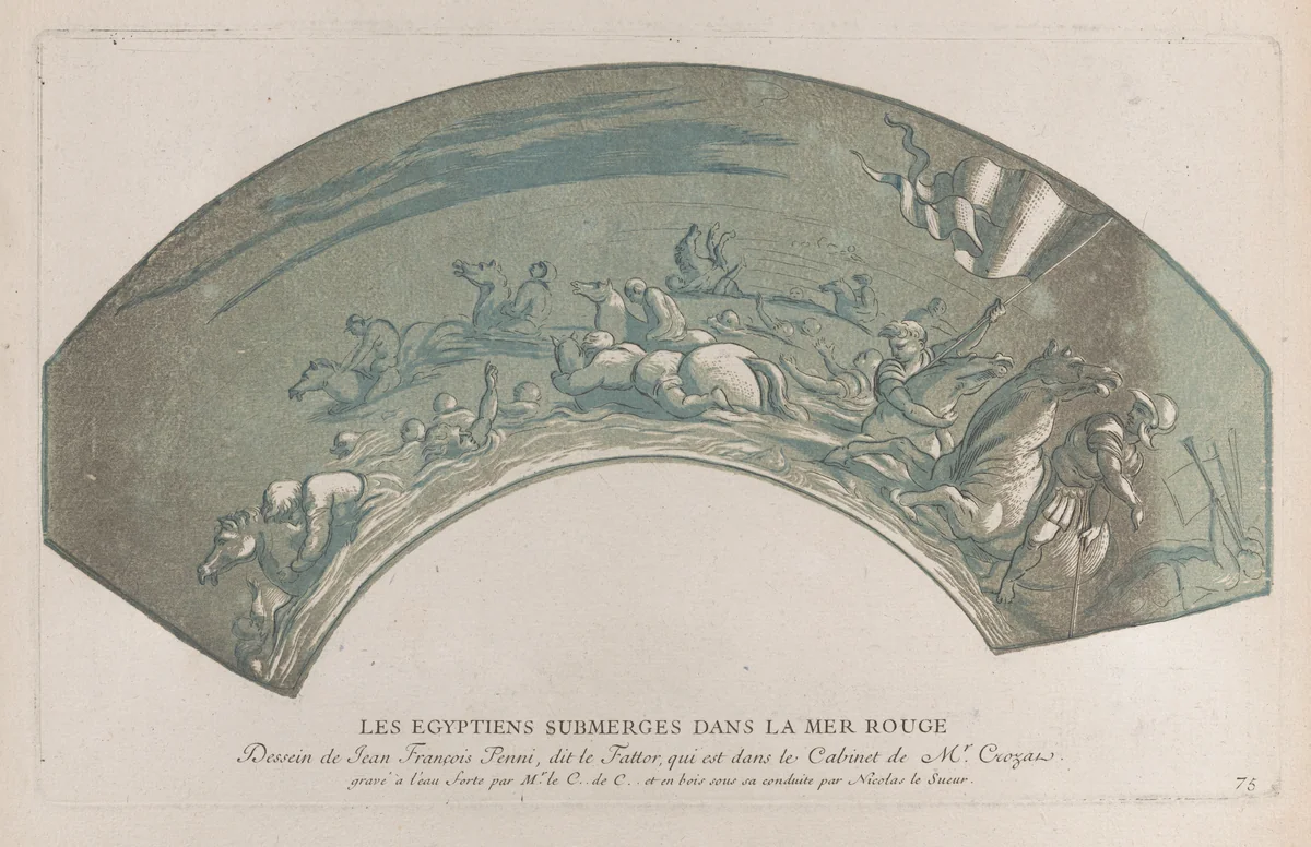 Pharaoh's army engulfed by the Red Sea; from 'Recueil d'estampes d'après les plus beaux tableaux et d'après les plus beaux desseins qui sont en France, Cabinet Crozat' after Giovanni Francesco Penni by Anne Claude Philippe de Tubières, print, 1724-1745