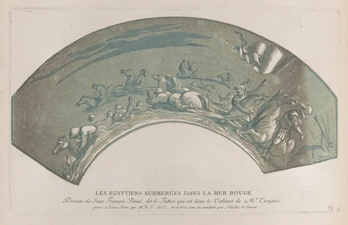 Pharaoh's army engulfed by the Red Sea; from 'Recueil d'estampes d'après les plus beaux tableaux et d'après les plus beaux desseins qui sont en France, Cabinet Crozat' after Giovanni Francesco Penni by Anne Claude Philippe de Tubières, print, 1724-1745