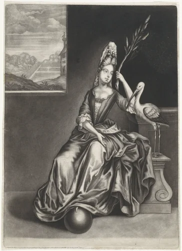 Vrouw met een ooievaar by anonymous, print, 1650-1800